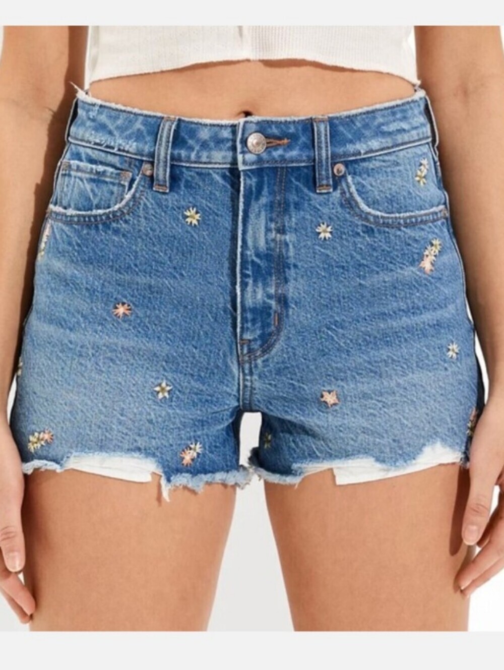 American Eagle Floral Embroidered High Waisted Mom Shorts Size 10 EUC